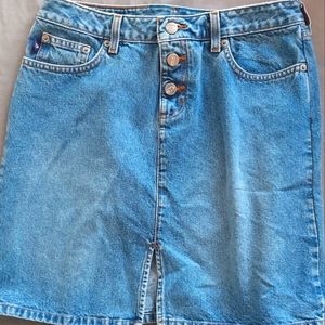 Vintage Bongo Skirt Size 9 USA Made Blue Denim Straight Button Up